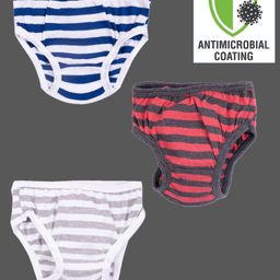 COCOON ORGANICS Pack Of 3 Rugby Striped Briefs - Blue Red & Grey-image-94