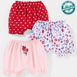 Babyoye Eco Conscious Anti Bacterial Cotton Bloomers Polka Dot Print Pack of 3 - Red & Pink-image-36