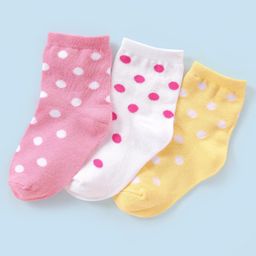 Honeyhap Premium Cotton Bamboo Ankle Length Anti-Bacterial Socks Polka Dots Design Pack of 3 - Pink White & Lemon-image-54