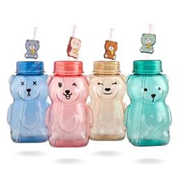 Elecart Cute Teddy Shaped Water Bottle with Straw - 430 ml (Color May Vary)-picture-26