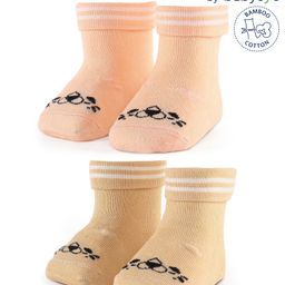 Babyoye Eco Conscious 100% Cotton Ankle Length Socks Floral Design - Peach & Beige-image-46