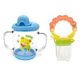 Kritiu Baby Sippy Spout Cup With Handles 200 ml & Rattel Fruit Feeder Combo Of 2 - Multicolor-5