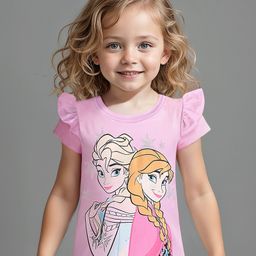 Babyhug Disney Cotton Knit Half Sleeves Top with Disney Frozen Graphics & Frill Detailing - Purple-image-84