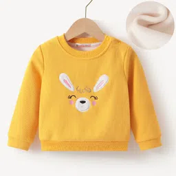 Kookie Kids Full Sleeves Winter T-Shirt with Bunny Embroidery - Yellow-picture-13