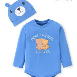 Babyoye 100% Cotton with Eco Jiva Finish Full Sleeves Onesie Bear Print With Cap- Blue-image-44