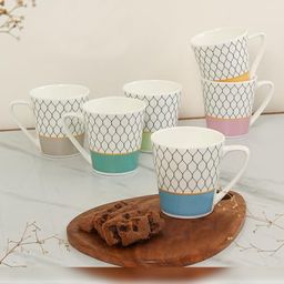 Femora Indian Ceramic Birdnet Pattern Handcrafted Multicolor Tea Cup & Coffee Mugs, Set of 6-22