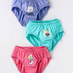 Revvo Junior  Cotton Knit Elephant Printed Panties Pack of 3 - Peach Aqua & Violet-27