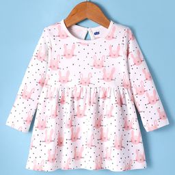 Simply Interlock Full Sleeves Frock With Animals & Polka Dots Print - Off White-image-20