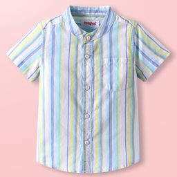Babyhug Cotton Woven Full SleevesMandarin Collar Shirt with Stripes - Blue & Purple-image-55