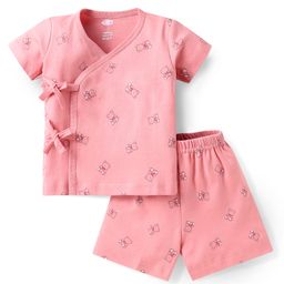 Zero Interlock Knit Half Sleeves Shorts Night Suit With Teddy Bear Print - Pink-image-67