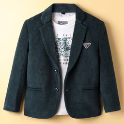 Dapper Dudes Full Sleeves Blazer With Typographic Printed Tee - Bottle Green-image-89