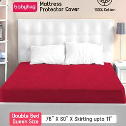 Babyhug 100% Cotton Waterproof Fitted Mattress Protector Cover - Maroon-image-83