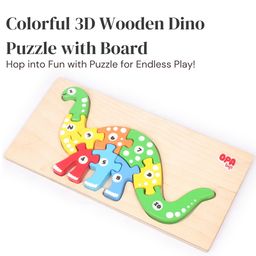 Opatoys Wooden Block Puzzle - Colorful 3D Dino Puzzle (10-Piece Set) for 2+ Years Kids (Multicolor)-7