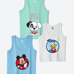 Wear Your Mind Cotton Blend Knit Pack Of 3 Disney Featuring Sleeveless Mickey Mouse & 101 Dalmation Printed Vests - Multi Colour-image-54