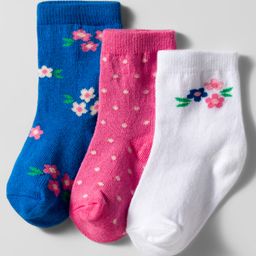 Cute Walk by Babyhug Knit Ankle Length Anti Bacterial Socks with Floral Design Pack of 3 - Navy Blue Pink & White-picture-5