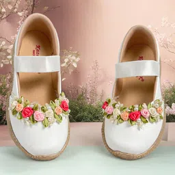 KazarMax Floral Embellished Mary Jane Ballerinas - White-picture-2