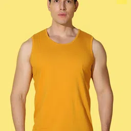 WOOSTRO Pack Of 2 Printed Super Combed Cotton Gym Vests VWS26(98 YELLOW)(PLAIN MUSTARD)-image-76