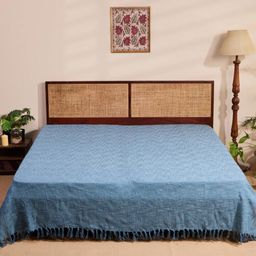 Fabindia Blue Sangam Woven Designed Queen SizeBedCover-image-60
