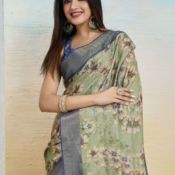 Ethnielle Floral Printed Tissue Mysore Silk Saree-image-85