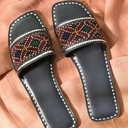 JAYPORE Women Embellished Leather Open Toe Flats-image-12