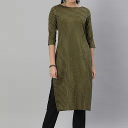 DIVASTRI Striped Boat Neck Three-Quarter Sleeves Straight Kurta-image-29