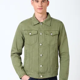 Peter England Casuals Men Spread Collar Solid Cotton Casual Denim Jacket-image-50