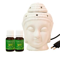 POOKIEMOON White Set of 2 Lemongrass Aroma Oils With Electric Buddha Shaped Diffuser-3