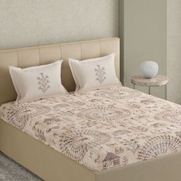 GM Beige & Brown Ethnic Motifs Printed Cotton180 TC King Bedsheet with 2 Pillow Covers-21