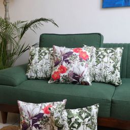 LUSHLYF Set of 5 White & Green Velvet Square Cushion Covers-10