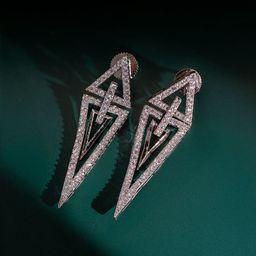 Voylla Halo Essence Rhodium-Plated American Diamond Aureole Drop Earrings-picture-41