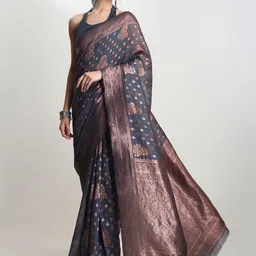 Janasya Floral Woven Design Zari Banarasi Saree-picture-56