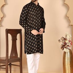 Anouk Rustic Ethnic Motifs Printed Mandarin Collar Sequinned Kurta With Pyjamas image 2