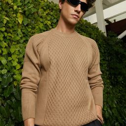 Campus Sutra Men Camel Hive-Knit Pullover Sweater-picture-13