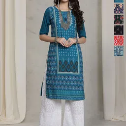 7Threads Women Ethnic Motifs Printed Thread Work Floral Crepe Kurta-image-94