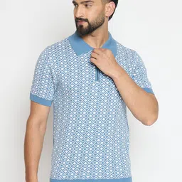 GABBLE & WOLSH Geometric Printed Polo Collar Regular Fit Pure Cotton T-Shirt-image-56