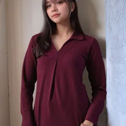 Myshka Women Solid Shirt Collar Cuffed Sleeves Style Top-image-77