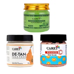 CARET ORGANIC Aloevera Gel,  De-Tan Face Pack & Vitamin C Glow Scrub Skin Care Combo-4