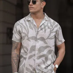 Powerlook Men Cuban Collar Abstract Printed Casual Shirt-image-14