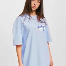 RAYACLOSET Women Sports Printed Drop-Shoulder Sleeves T-shirt-image-73