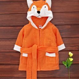 Babyhug Cotton Full Sleeves Hooded Bath Robe Fox Design - Orange-image-29