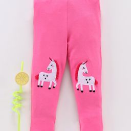 Babyhug Full Length Leggings Unicorn Embroidered - Pink-image-79