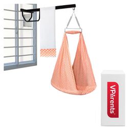 VParents Polka Dots Baby Swing Cradle with Mosquito Net Spring & Metal Window Cradle Hanger - Peach-27