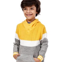 Babyoye Acrylic Full Sleeves Striped Sweater - Yellow Grey-image-89