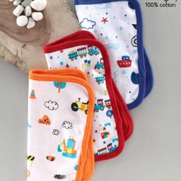 Babyhug 100% Cotton Double Layer Wash Cloth Pack of 3 - Blue Red Orange-20