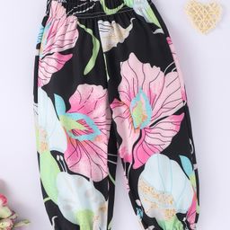 Kookie Kids Full Length Lounge Pant Floral Print - Black Pink-image-113