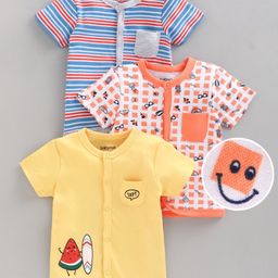Babyoye Cotton Half Sleeves Vests Pack of 3 - Yellow White Blue-picture-48