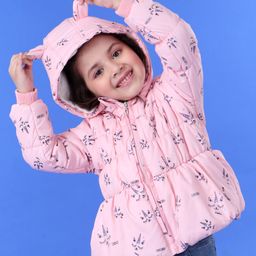 Babyhug Hooded Full Sleeves Padded Jacket with 3D Ears - Pink-image-93