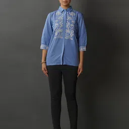Anouk Women's Embroidered Shirt Collar Thread Work Pure Cotton Thread Work Panelled Kurti-picture-5