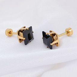 Saizen Stainless Steel Gold Plated Artificial Stones Studded Square Studs-image-19