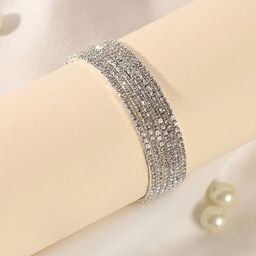 SOHI Silver-Plated Artificial Stones Studded Wraparound Bracelet-34